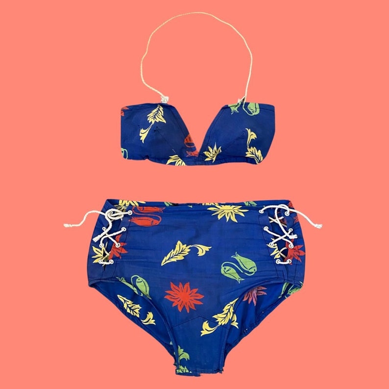 1940s Vintage French Bathing Suit Pinup 2 Pieces Set Vintage Etsy