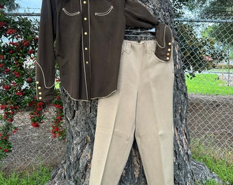 1940s 1950s  Nathan Turk Gabardine western cowgirl pants suit vintage 2 tones suit size small medium women