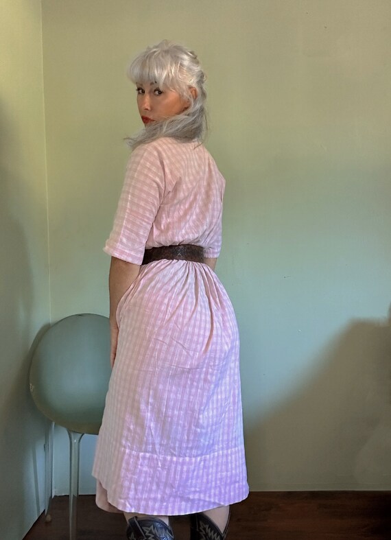 Vintage Prairie White Pink Check Cotton Victorian… - image 3