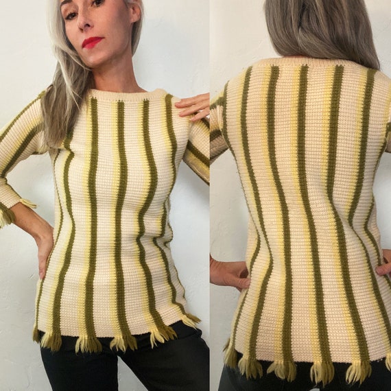 1960s MOD vintage sweater mod with tassel green ye