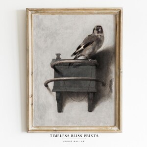 Moody Vintage Bird Print Wall Art - Antique Finch Still Life Bird Painting Vintage Bird Art Dark Acadamia Print Printable Digital Download