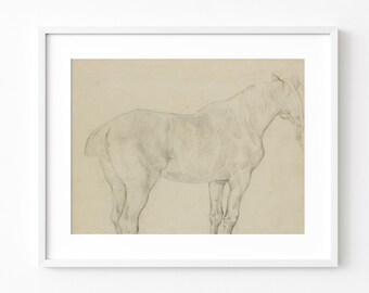 Antique Minimalist Horse Drawing Printable Digital Download Vintage Horse Sketch Simple Neutral Beige Wall Art Print Sepia Brown Wall Decor