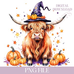 Fall Highland Cow PNG Halloween Cute Scottish Highland Cow Clipart Fall ...