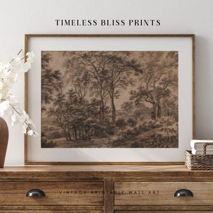 Dark Moody Fall Print Antique Moody Landscape Printable Art Forest Brown Landscape Charcoal Watercolour Dark Wall Art Vintage Woods Sketch
