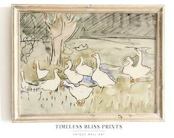 Vintage Abstract Ducks Printable Art Vintage Ducks Painting Digital Download White Duck Watercolor Printable Nursery Wall Art Goose Decor