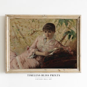 Victorian Woman Reading Print Digital Download | Antique Reading Woman Book Painting Parissienne Library Wall Art Vintage Printable Art