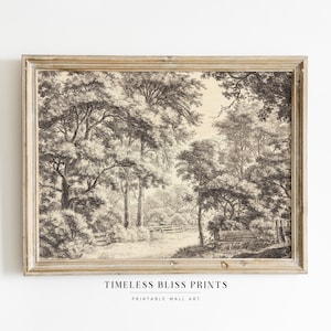 Neutral Wald Zeichnung druckbare digitale Download | Antike Bäume Radierung Wald Skizze Print Vintage Wald Land Landschaft Wandkunst