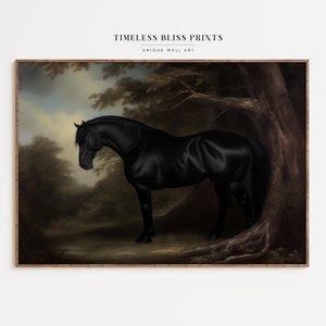Peinture d'art mural impression cheval noir de mauvaise humeur vintage Style Antique paysage maussade sombre Acadamia impression décoration sombre imprimable téléchargement numérique