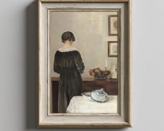Vintage Moody Woman Vintage Painting Printable Art Antique Woman House Print Neutral Printable Digital Download Wall Decor
