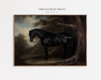 Moody Black Horse Print Wall Art Painting Vintage Antique Style Moody Landscape Dark Acadamia Print Dark Decor Printable Digital Download