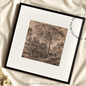 Vintage Moody Forest Landscape Vintage Printable Art Antique Moody Landscape Print Brown Landscape Charcoal Trees Dark Brown Wall Art Sketch image 5