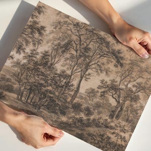 Vintage Moody Forest Landscape Vintage Printable Art Antique Moody Landscape Print Brown Landscape Charcoal Trees Dark Brown Wall Art Sketch image 7