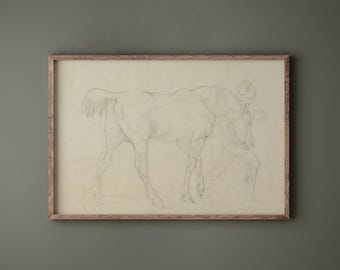 Antique Minimalist Horse Sketch Print Digital Download Vintage Horse Drawing Simple Neutral Beige Wall Art Printable Sepia Brown Wall Decor