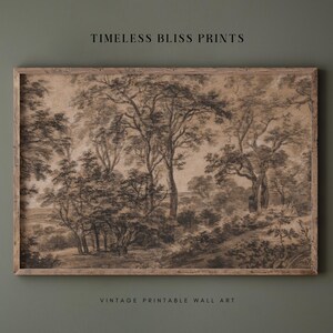 Vintage Moody Forest Landscape Vintage Printable Art Antique Moody Landscape Print Brown Landscape Charcoal Trees Dark Brown Wall Art Sketch image 2