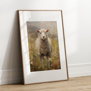 Lamb Flower Meadow Printable Painting | Sheep Flower Field Vintage ...