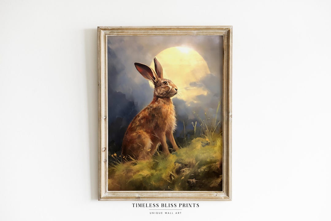 Moongazing Hare Print Wall Art | Printable Hare Moon Painting Spiritual ...