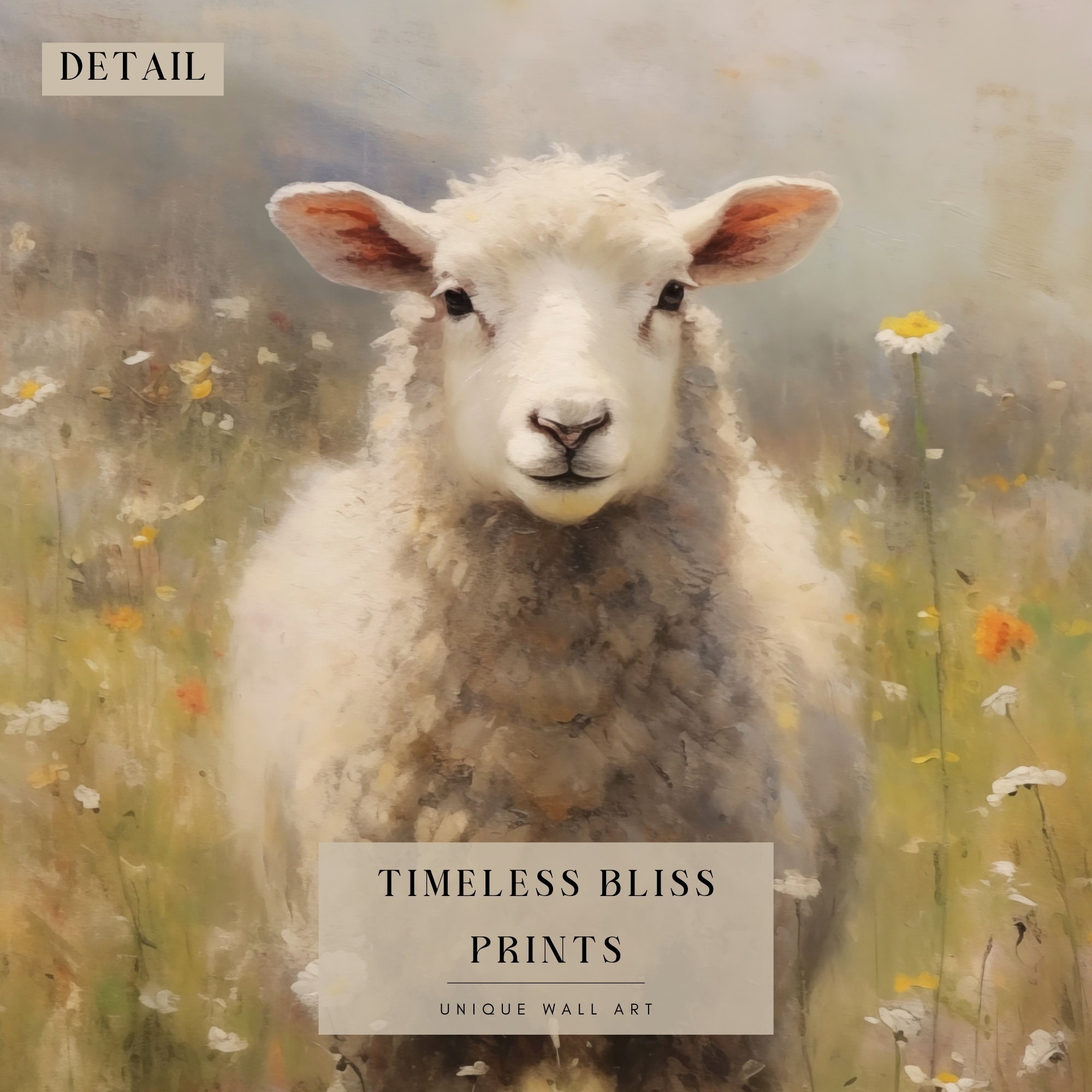 Lamb Flower Meadow Printable Painting | Sheep Flower Field Vintage ...
