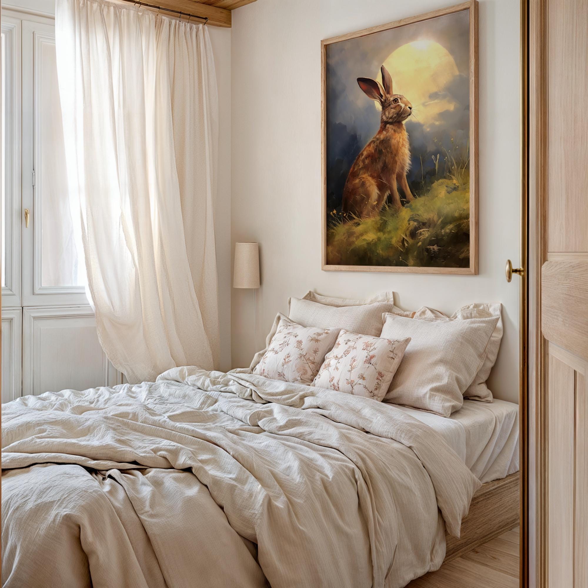 Moongazing Hare Print Wall Art | Printable Hare Moon Painting Spiritual ...