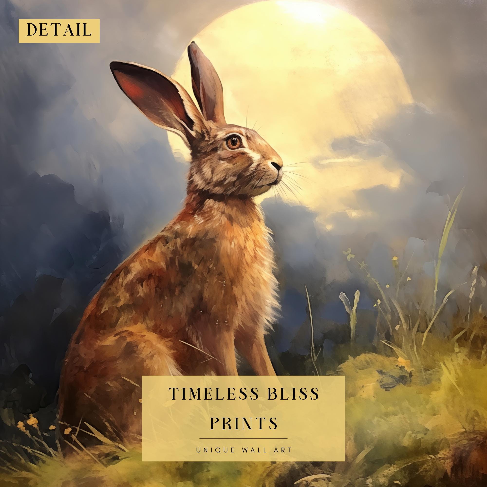 Moongazing Hare Print Wall Art | Printable Hare Moon Painting Spiritual ...