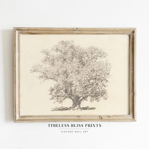 Antique Simple Tree Sketch Printable Digital Download | Vintage Tree Drawing Pencil Sketch Art Forest Print Neutral Classic Home Wall Art