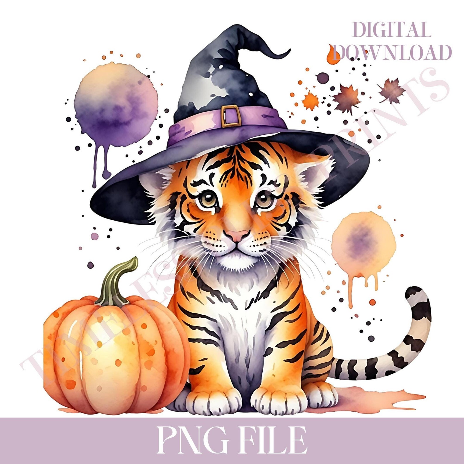 Halloween Cute Tiger PNG Fall Tiger Cub Clipart Autumn Witch Hat POD ...