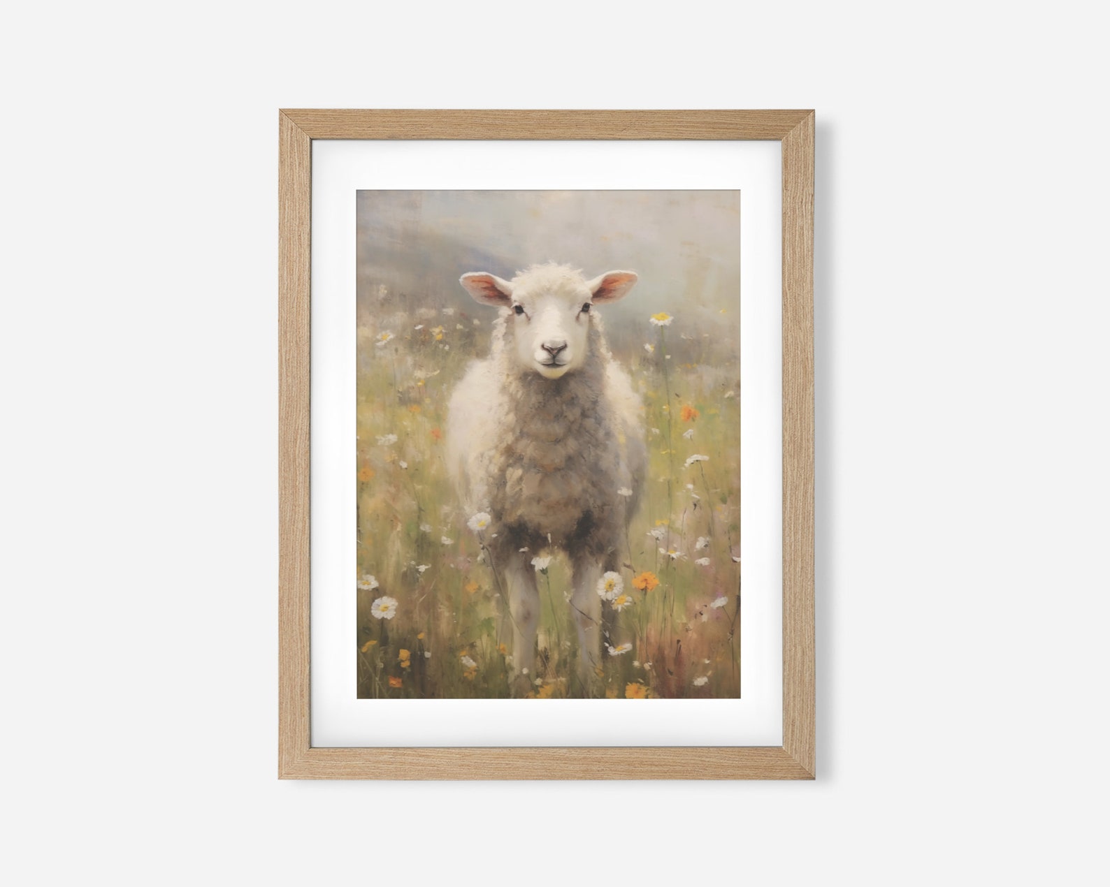 Lamb Flower Meadow Printable Painting | Sheep Flower Field Vintage ...