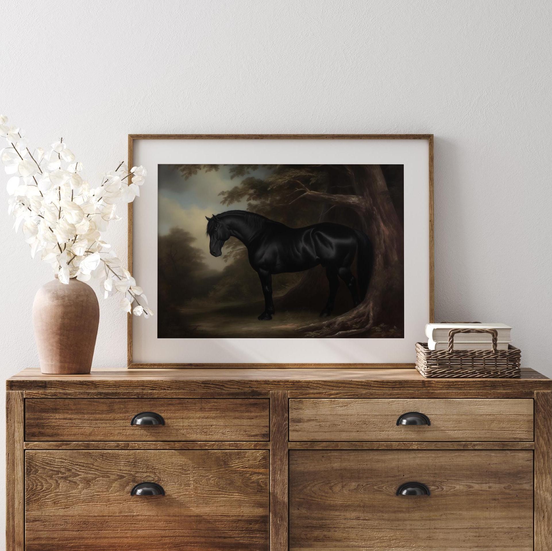Moody Black Horse Print Wall Art Painting Vintage Antique Style Moody ...