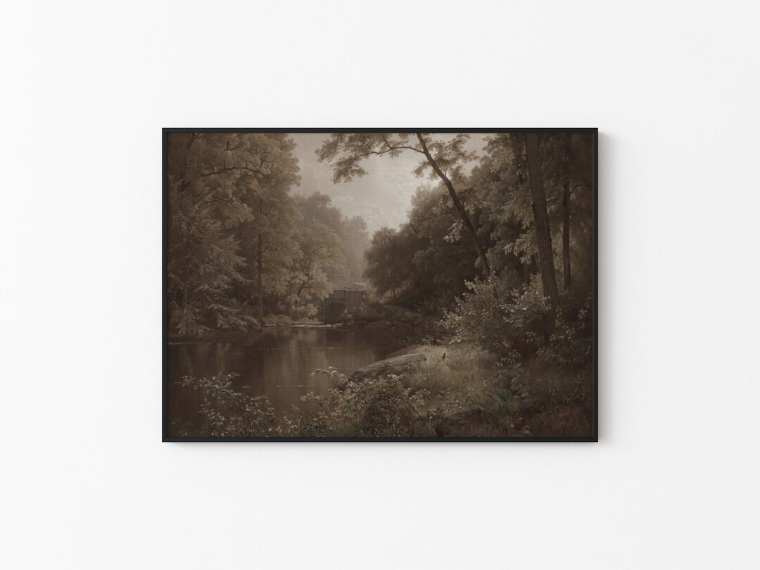 Moody Forest Print Vintage Dark Wall Art Trees Painting Fall Landscape ...