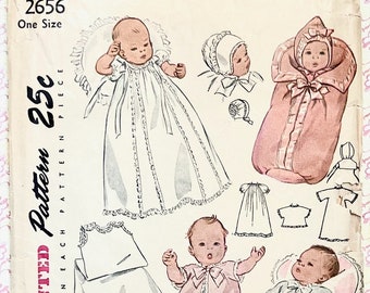 Simplicity 2656 - Vintage 1940's Baby Layette Sewing Pattern - One Size - Christening Gown, Bonnet , Sacque, Kimono