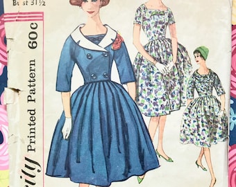Vintage 1960's Women's/Junior Dress and Cropped Jacket Sewing Pattern - Simplicity 3303 - Size 11 (Bust 31 1/2) - Detachable Collar