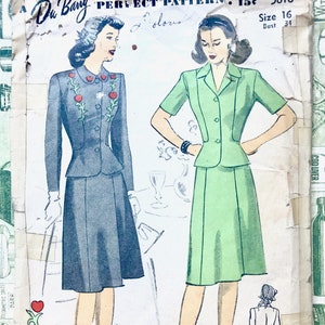 1940's Mail Order Two Piece Dress Pattern with Gathered Side Panels - Bust 32