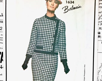 Vintage 1960s Vogue Paris Original Womens Dress and Jacket Sewing Pattern by Balmain - Vogue 1634 - with Original Label