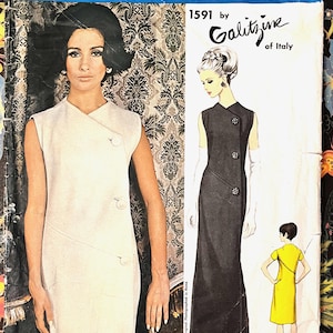 Vintage jaren 60 damesjurk, avondjurk van Galitzine-patroon - Vogue 1591 - maat 14 (buste 34) - snit, compleet - gratis verzending - couturier