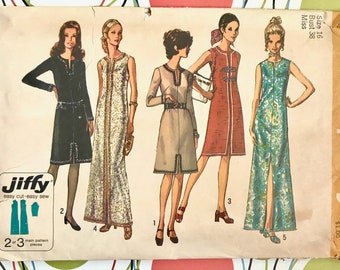 Vintage 1970's Women's Dress Sewing Pattern - Simplicity 9141 - Size 16 (Bust 38) - Cut and Complete - Evening Length, Cocktail