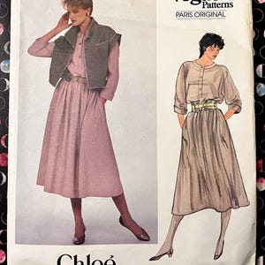 Vintage Chloe damesjurk en bijgesneden jas uit de jaren 80 naaipatroon - Vogue 2991 - Maat 16 (buste 38) - op maat gemaakt - origineel Parijs