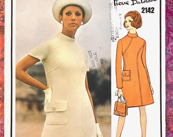Patrón de vestido vintage Pierre Balmain para mujer, años 60, Vogue 2142, talla 14 (busto 36), sin cortes, envío gratuito, original de París, diseñador