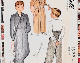 Vintage 1940's Boy's Jumpsuit, Suit, Shirt, and Pants Pattern - McCall 5399 - Size 4 (Chest 23) - Cut and Complete - Short or Long Sleeves