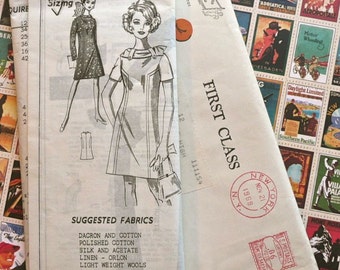 Vintage 1960s Womens Dress Pattern with Scarf Collar, A-Line - Grit Mail Order 8264