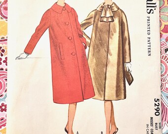 Vintage 1950's Women's Coat Sewing Pattern - McCall's 5290 = Size 12 (Bust 32) - Uncut, FF - Collar ,Tie Neck - Instructions are a Copy