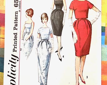Vintage 1960's Women's Dress, Evening Dress and Jacket Sewing Pattern - Simplicity 4688 - Size 14 (Bust 34) - Uncut, FF - Straps, Cropped