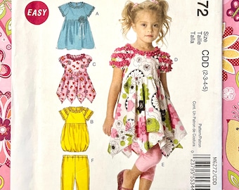 Girl's Dress and Leggings Sewing Pattern - McCall's 6272 - Size 2-3-4-5 (Chest 21,22,23,24) - Uncut, FF - Puff Sleeve, Empire Waist