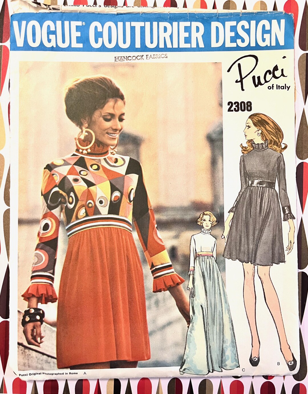 Pucci Sewing Pattern Vintage 1970's Pucci Women's Dress Sewing Pattern - Vogue 2308 - Size ...