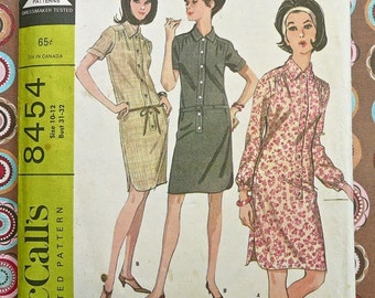 Vintage 1960s Women's Shirt Dress Pattern - McCall's 8454