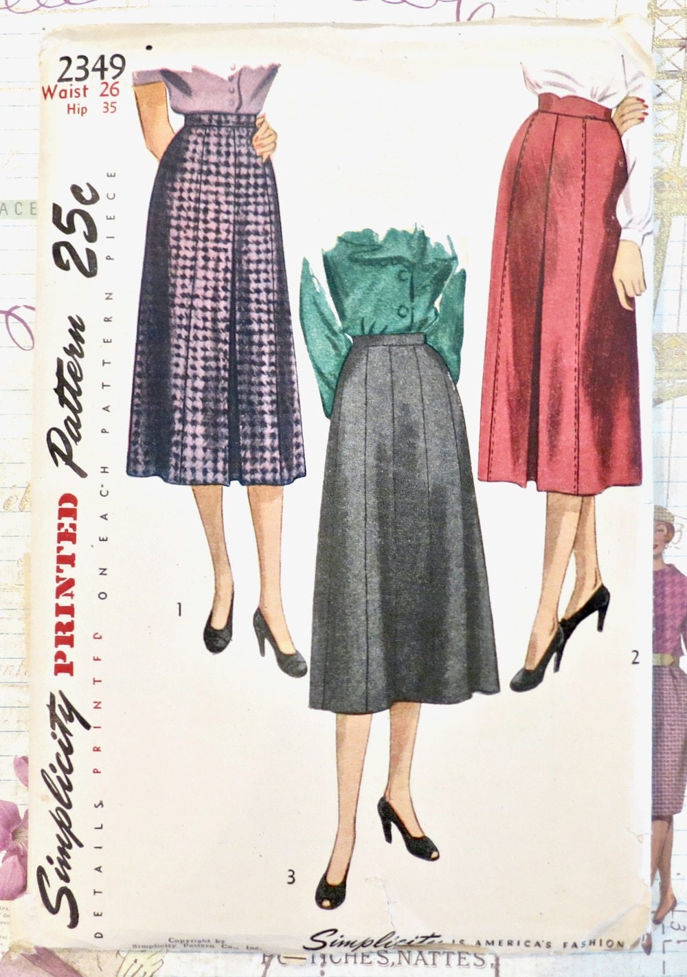 Vintage 1950s Womens Gored Skirt Pattern Simplicity 2349 | Etsy