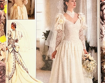 Vintage 1990's Women's Wedding Dress with Train Pattern- Butterick 4549 - Sizes 14-16-18 (Bust 36-38-40) - Uncut and FF - Full Skirt