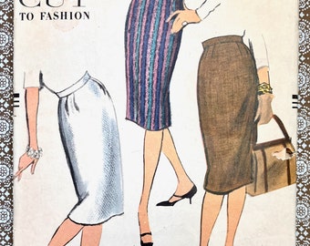 Vintage 1950's Women's Skirt Sewing Pattern - Vogue 9593 - Size Waist 25 - Cut and Complete