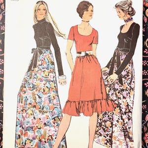 Vintage 1970&#39;s Women&#39;s Evening or Below Knee Length Dress Pattern - Simplicity 9602 - Size 16 (Bust 38) - Cut and Complete - Boho
