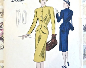 Vintage 1940s Womens Suit/Dress Pattern with Peplum - Vogue 4718