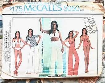 McCall's 5050 - Vintage 1970's Women's Bikini and One Piece Swimsuit, Pants, and Cover-Up Sewing Pattern - Size 10 (Bust 32 1/2)