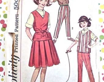 1960s Simplicity 4081 Girl's Blouse, Vest, Skirt, Pants Pattern - Size 8